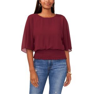 SAM AND JESS Womens Smocked-Waist Pullover Blouse, darkred, XL